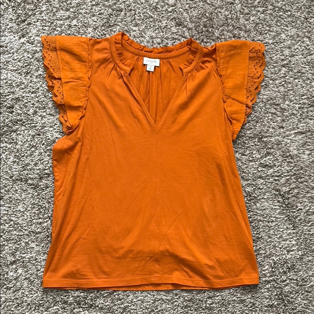 J. Crew Factory Women's Orange Ruffle Sleeve Top